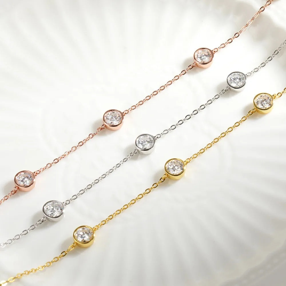 GRA Certified 5mm Moissanite Necklace for Women 925 Sterling Silver Clavicle Chain Round Bezel Set Diamond Choker Party Jewelry