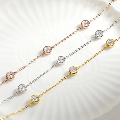 GRA Certified 5mm Moissanite Necklace for Women 925 Sterling Silver Clavicle Chain Round Bezel Set Diamond Choker Party Jewelry