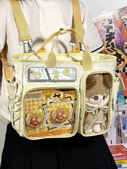 New Y2K Cute Ita Shoulder Bag Large Capacity Backpacks Lolita Girl Transparent Cosplay Handbags DIY Badge Display Crossbody Bags