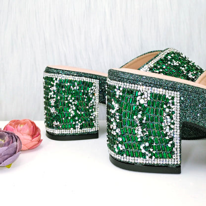 Nigeria Distinguished Green And Elegant Women's Designer High Heels And Bag Set, Fashionable Fishmouth Shoes In Nigerian Style