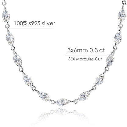 KNOBSPIN 14.35-19ct Marquise Cut Moissanite Tennis Necklaces for Women Wedding Jewelry s925 Silver Authentic Moissanite Necklace