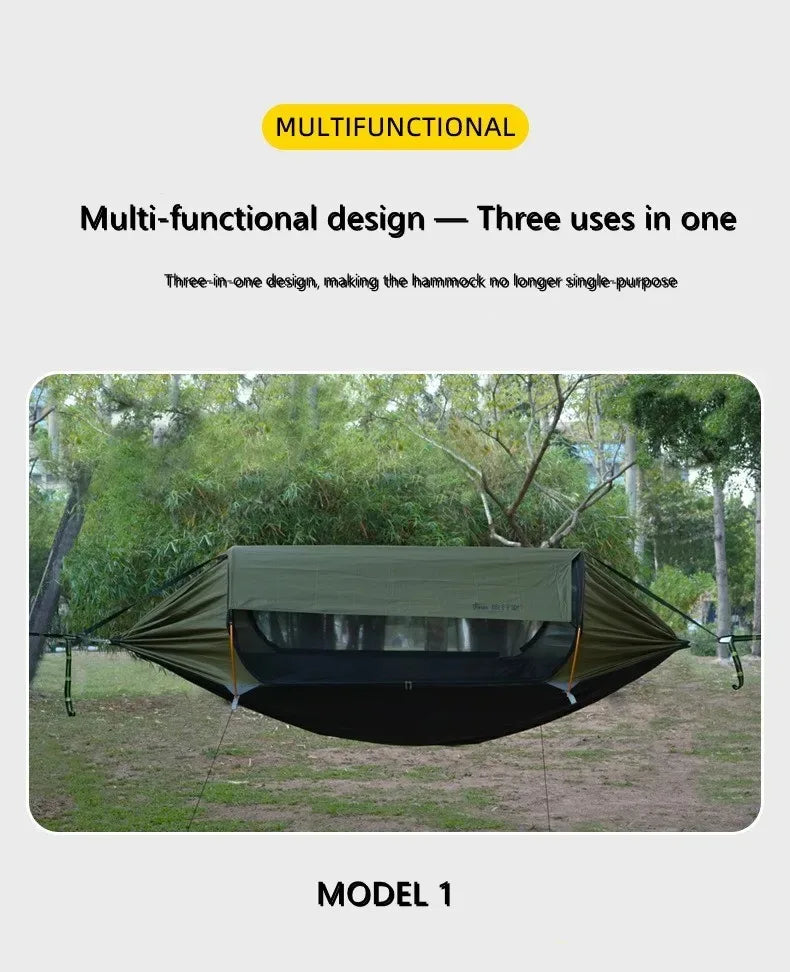 Outdoor Camping Hammock with Sunshade and Mosquito Net Anti-Rollover Single Double Portable Hanging Bed with Bug Net