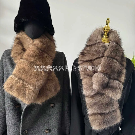Thick Fashionable Plush Scarf Women's Imitation Mink Fur Y2K Girl Scarf for Warm Ladies Faux Raccoon Fur Scarf