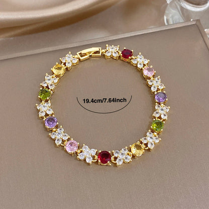 Greatera Flower Colorful Cubic Zircon Filled Decoration Women's Bracelet Delicacy Wear Party Wrist Bangle European American New