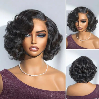 Super High Density Wig Egg Curly 100% Human Hair Wigs Brazilian 13x4 Lace Frontal Wig Cute Bob Front Wig Transparent Lace Wigs