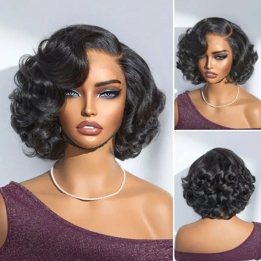 Super High Density Wig Egg Curly 100% Human Hair Wigs Brazilian 13x4 Lace Frontal Wig Cute Bob Front Wig Transparent Lace Wigs