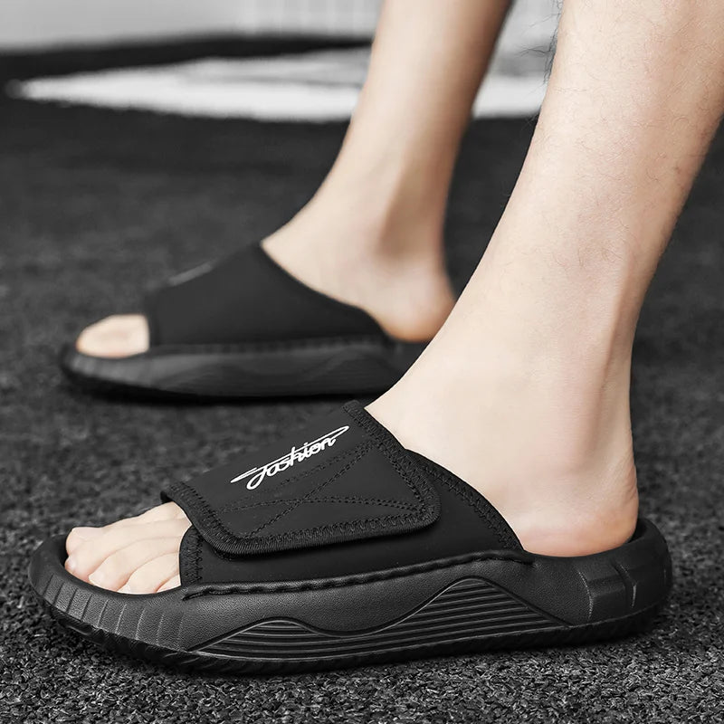 Leisure Walk Mens Slippers Outdoor Leather Male Slides Sneakers Summer Beach Shoes Sandals for Male Large Size Casual Half Drag