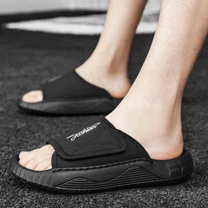 Leisure Walk Mens Slippers Outdoor Leather Male Slides Sneakers Summer Beach Shoes Sandals for Male Large Size Casual Half Drag