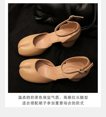 Modern Heels Pumps Women Round High Heel Leather Square Split Toe Pumps Shoes Spring Summer Sandals Mary Janes Shoes Heels Women