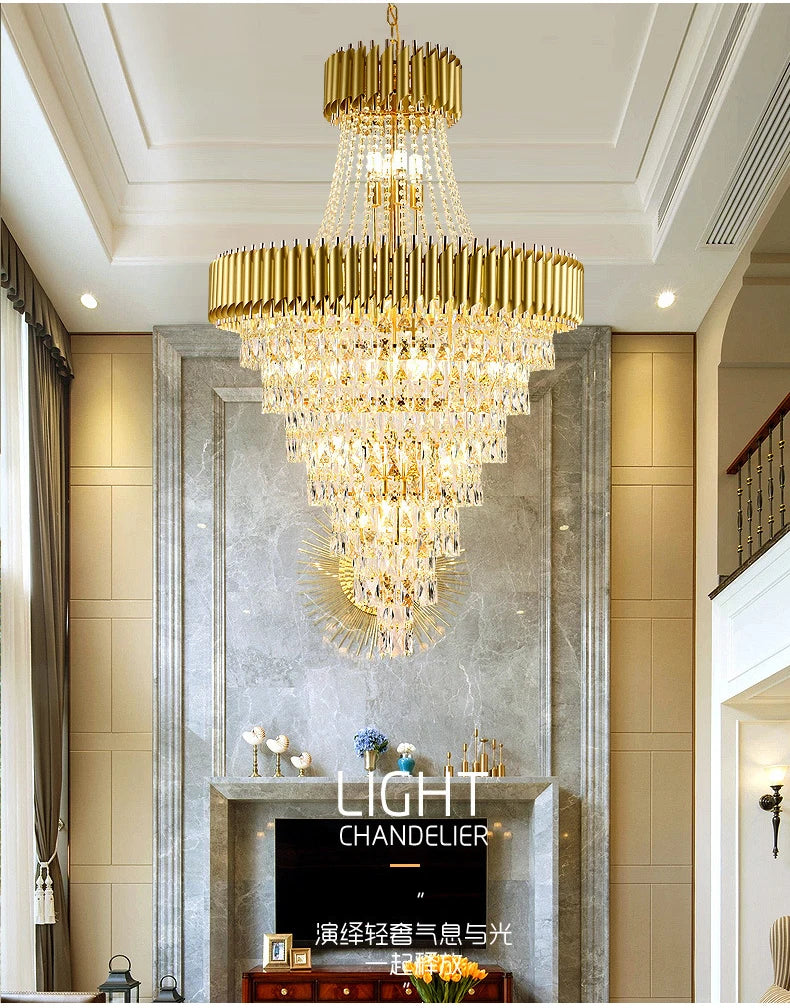 Luxury Crystal Chandeliers Home Villa Duplex  Attic Living Room Lighting Loft Decoration Indoor Pendant Lights Fixtures