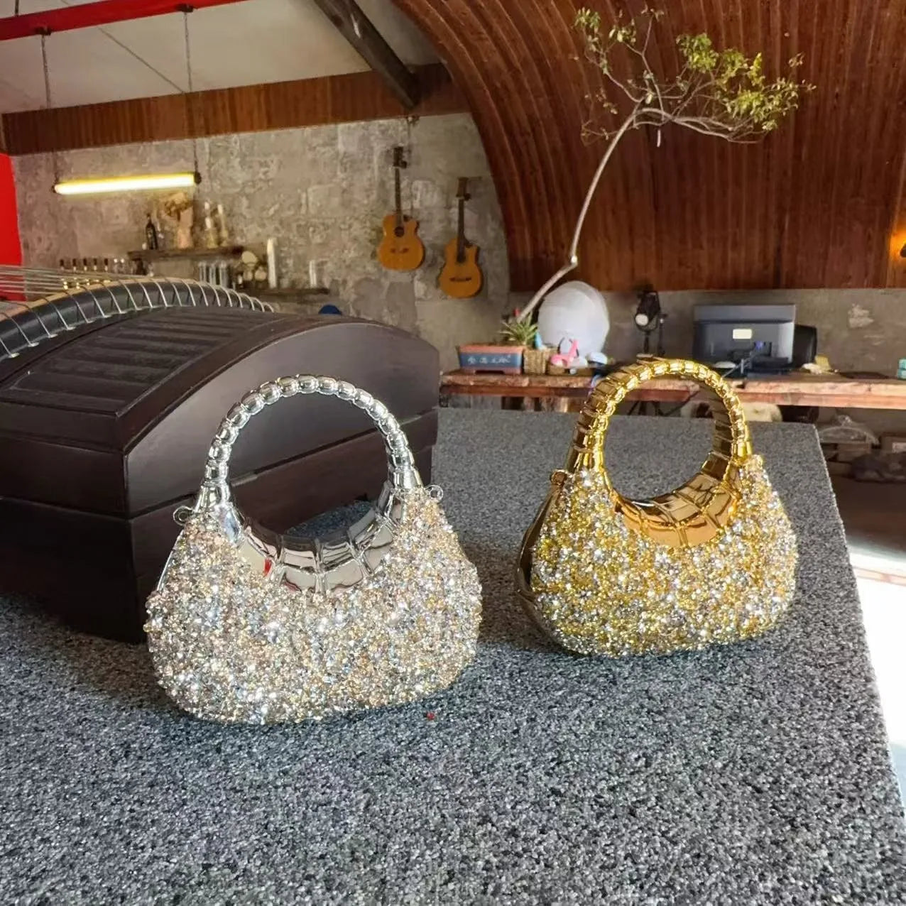 Mini Golden Pink Evening Bag Purses and Handbags Luxury Designer Shoulder Bags Diamond Party Wedding Acrylic Shiny Clutch Purse