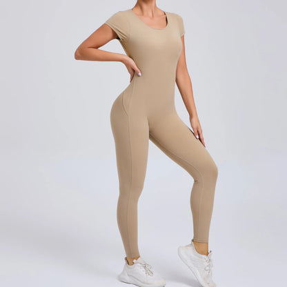 Sports Jumpsuit Woman Gym Sexy Long Jumpsuits One Pieces Fitness Overalls Yoga Sportswear Black Body Women Clothes Short Sleeve