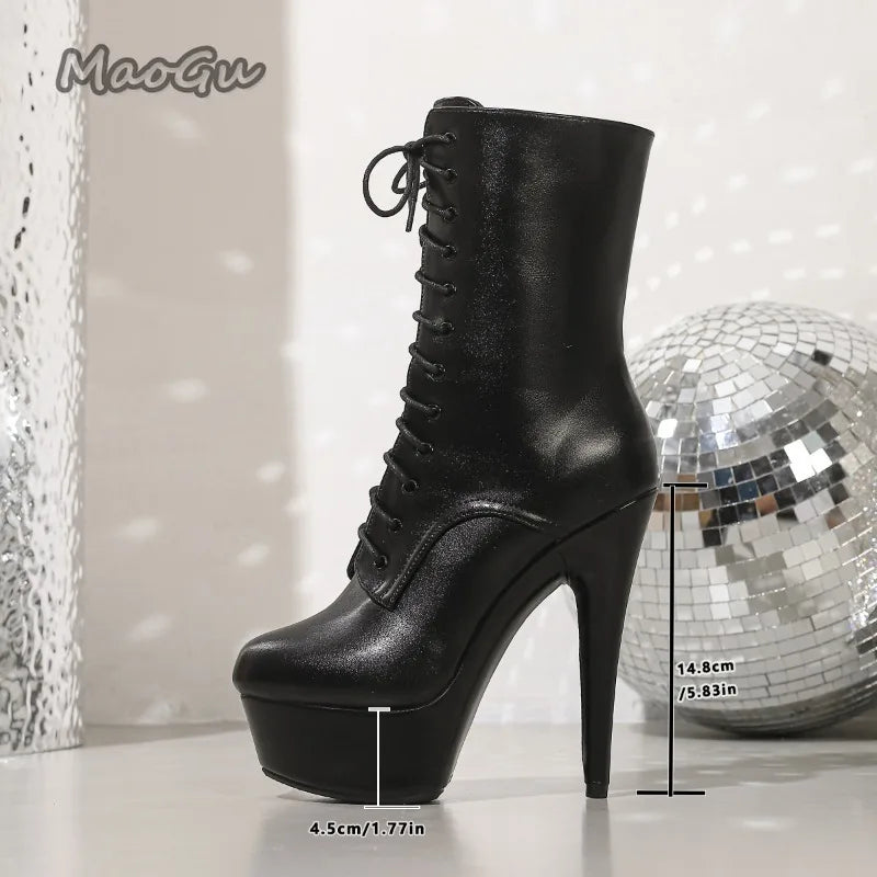 White 15cm High Boots Women's Sexy Stiletto Dancing Platform Shoes for Women Round Toe Fetish Thigh High Boots Ladies Footwear
