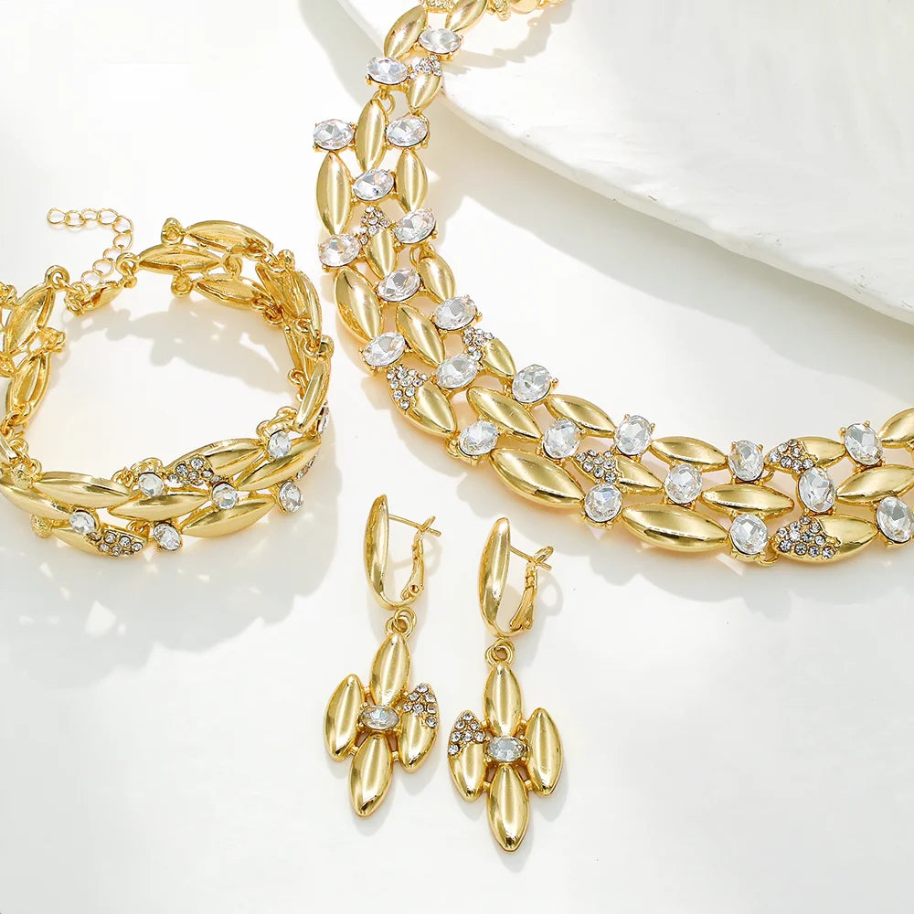 GZJPEI Elegant Crystal Zircon Jewelry Set For Women  Dubai Nigerian Bridal Wedding Party Jewellery Mother's Day Gift 2026 New