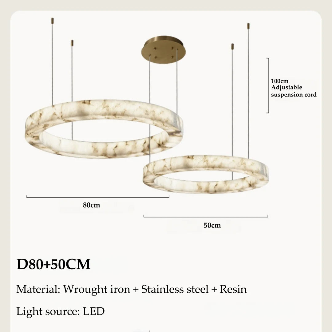 Round Faux Marble Chandelier Lights for Living Room Dining Room Resin Marble-effect Hanging Pendant Lamp Ring for High Ceiling