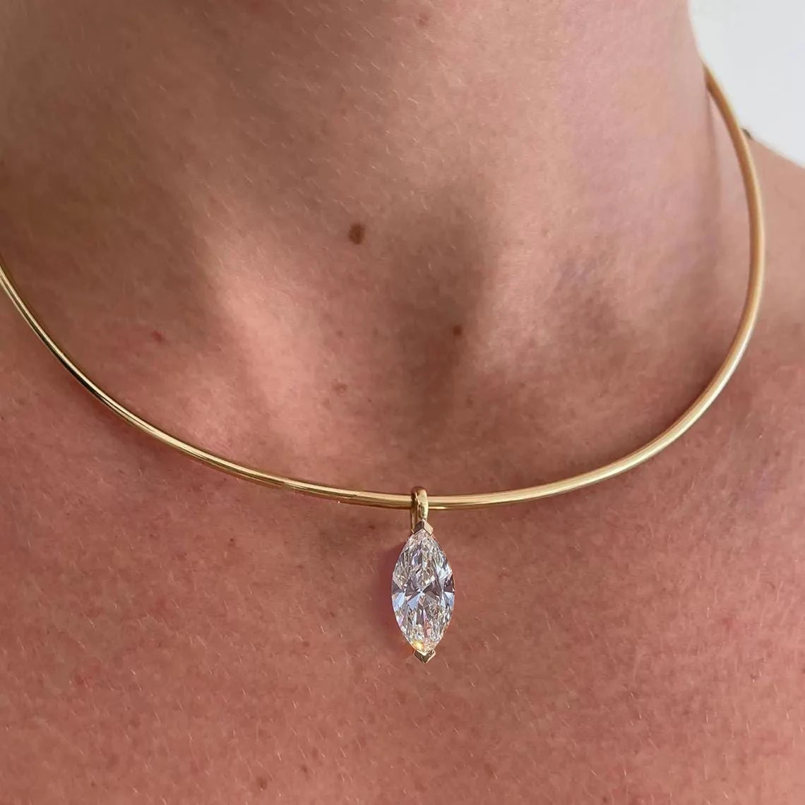 3carat Solitaire Marquise Cut Moissanite Hard Necklace for Women Eye Shape Sparkling Diamond Pendant Neck Chain with Certificate