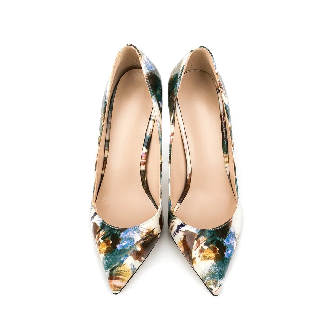 Multicolor Abstract Graffiti Print Pointed Toe Stiletto Pumps, Women Thin Heel Evening Shoes for Wedding, Formal Party and Night
