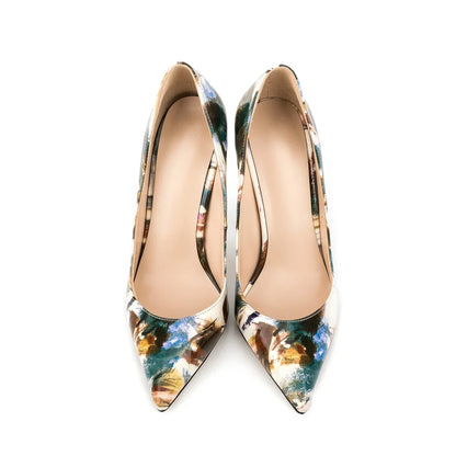 Multicolor Abstract Graffiti Print Pointed Toe Stiletto Pumps, Women Thin Heel Evening Shoes for Wedding, Formal Party and Night