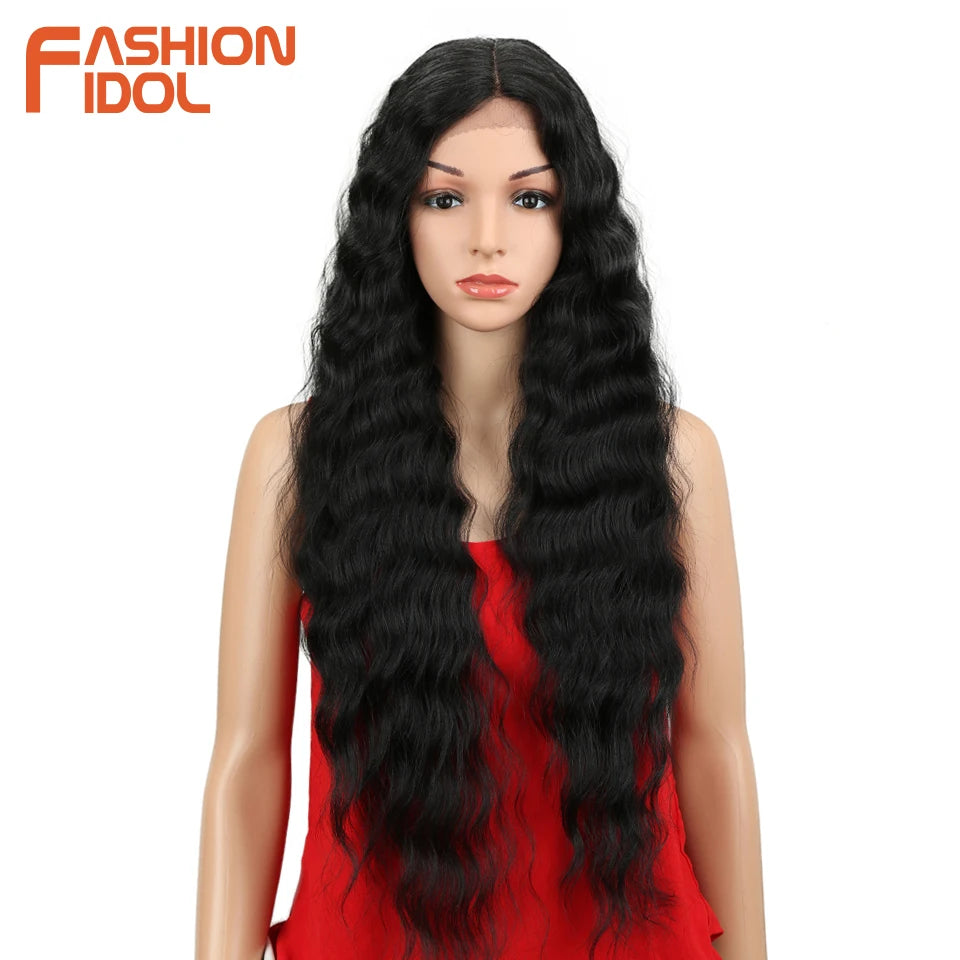 FASHION IDOL 30inch/75cm Water Wave Lace Wigs Synthetic Curly Lace Front Wigs Cosplay Ombre Blonde Hair Wigs For Black Women