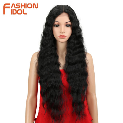 FASHION IDOL 30inch/75cm Water Wave Lace Wigs Synthetic Curly Lace Front Wigs Cosplay Ombre Blonde Hair Wigs For Black Women