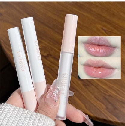 QIBEST 6Pcs/Box Matte Lipstick Sets And Mirror Watery Lip Glaze Lasting Lip Makeup Sets Moisturizing Lipgloss Necklace Gift