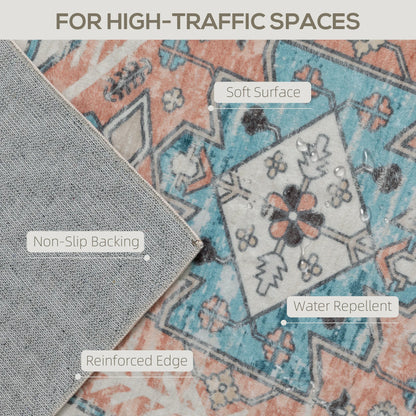 Machine Washable Area Rug, 4'x6' Vintage Oriental Medallion Distressed Rugs Soft Printed Floor Mat, Brown and Blue