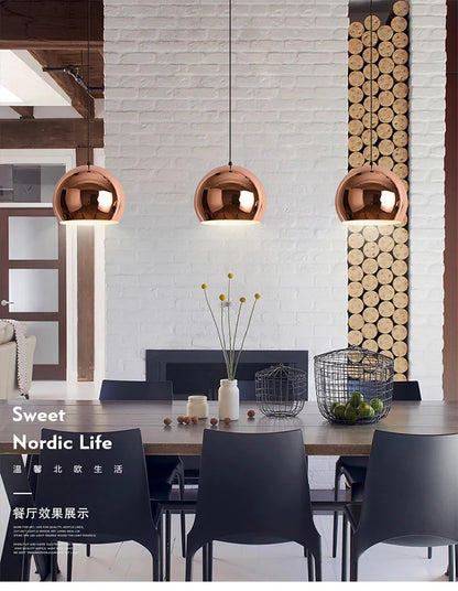 Nordic Rose Gold Pendant Lights Plated Metal Hanging Lamp Fixtures Dining Room Kitchen Island Bar Cafe Indoor Decor Lighting E27