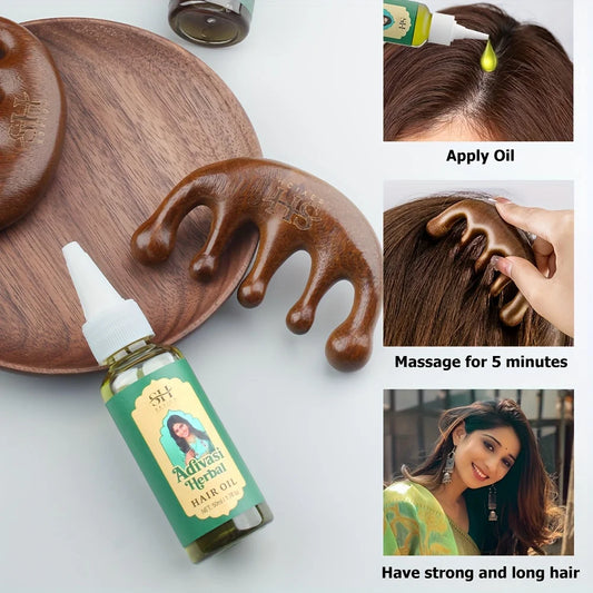 2pcs Set Herbal Hair Oil & Sandalwood Comb India Hair Oil Ayurvedic Hair Growth Oil Rosemary Hair Growth Oil Hair Regrowth Serum