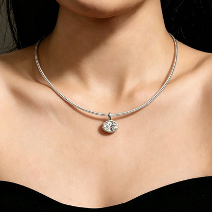 GXTRS 2/3/4CT Oval Moissanite Choker Necklaces Women's S925 Silver Elegant Lab Diamond Bezel Set Pendant Neck Chain Fine Jewelry