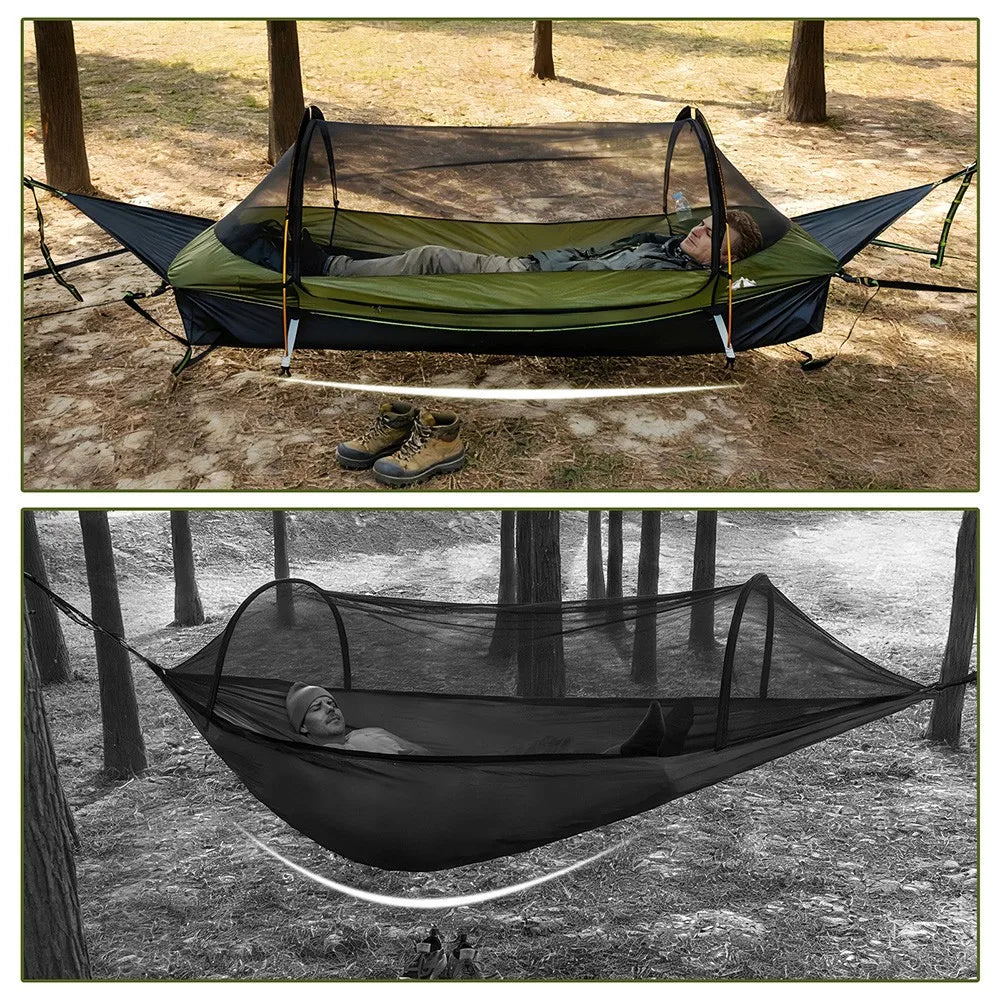 Night Cat Flat Lay Hammock Tent with Mosquito Net Sleeping Air Pad and Waterproof Rainfly for 1 Person Backpacking Hiking Camping Lightweight 330LBS 87x28x19in