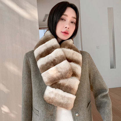 Winter new Rex rabbit hair scarf lazy casual versatile real plush warm fur scarf imitation chinchilla color women