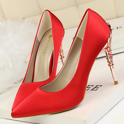 Women Luxury Metallic Decoration Heel Wedding Shoes Lady Trendy 10cm High Heels Pointed Toe Shoes Female Premium Gray Shoes
