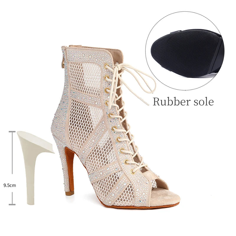 Girls Latin Dance Shoes Women Modern Dance Salsa High-Top Sandals Dance Hall Shoes Ladies Fashion Sexy High-Heeled Suede Boots