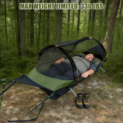 Night Cat Flat Lay Hammock Tent with Mosquito Net Sleeping Air Pad and Waterproof Rainfly for 1 Person Backpacking Hiking Camping Lightweight 330LBS 87x28x19in