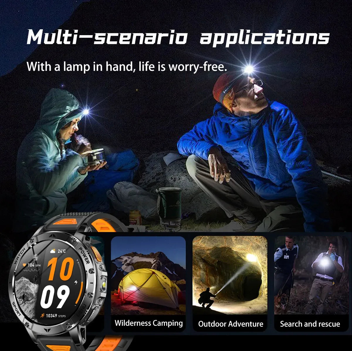 TANK Ultra Outdoor Smartwatch 1400mAh Battery Military Watches Waterproof Two-color Tactical LED Flashlight Men Sports Bracelet
