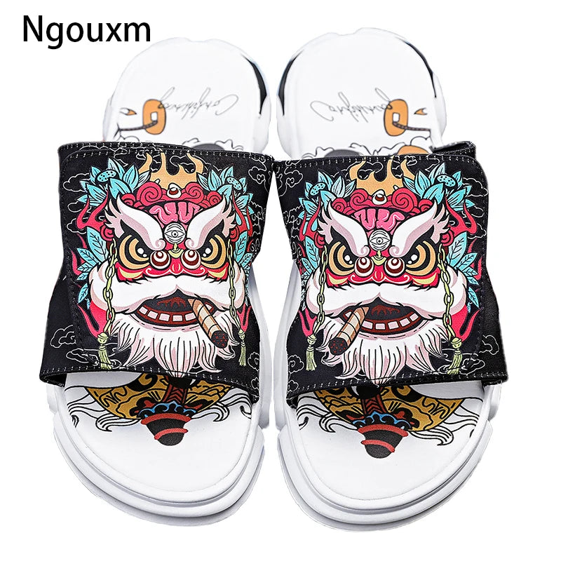 Ngouxm Summer Youth Slippers Men Unique Design High Quality Slippers Non-Slip Outside Flip Flops Thick-Soled Toe Sandals