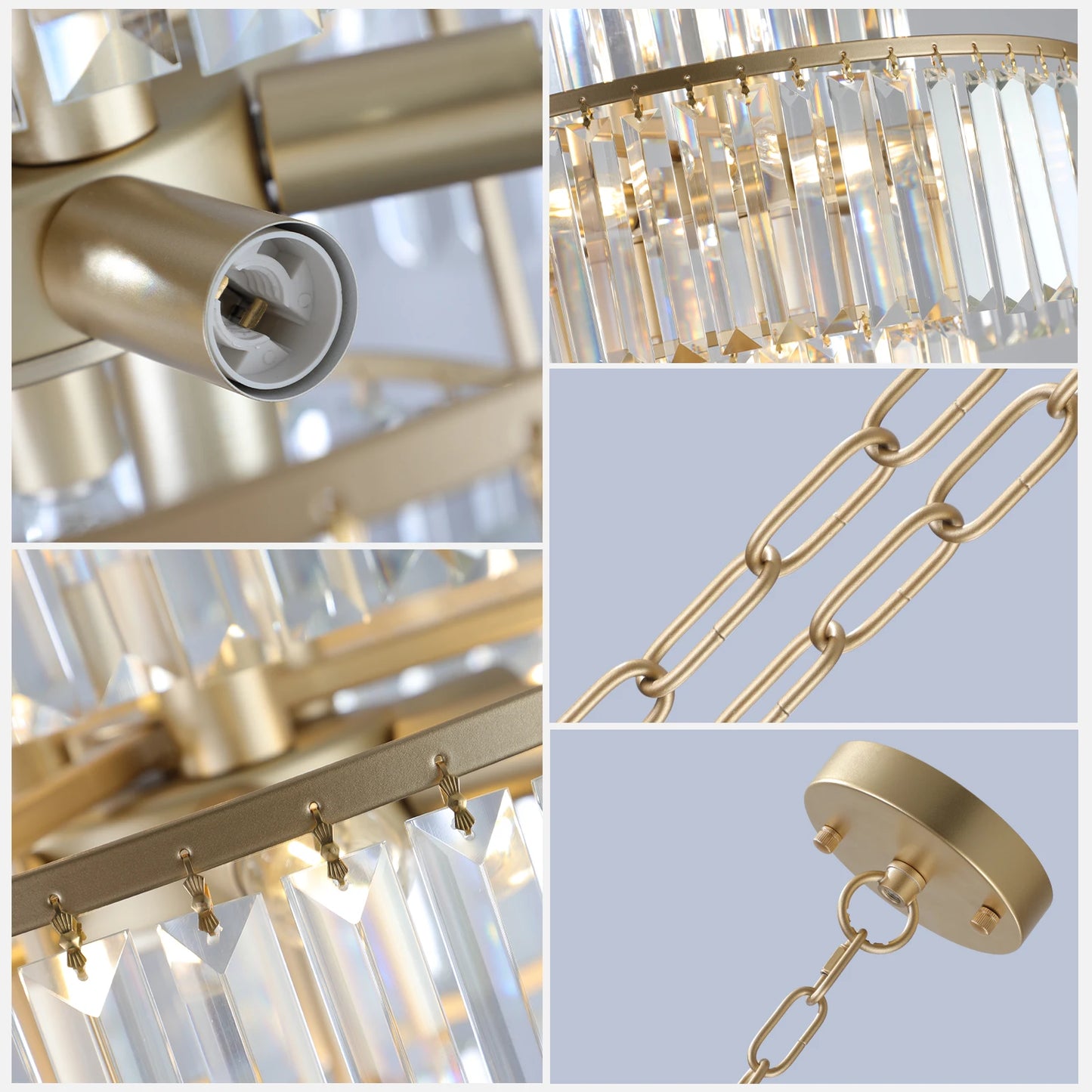 20" Luxury 4-Tier Crystal Chandelier, 12-Light Gold Frame Pendant Light, Elegant Ceiling Lighting for Living Room, Dining Room