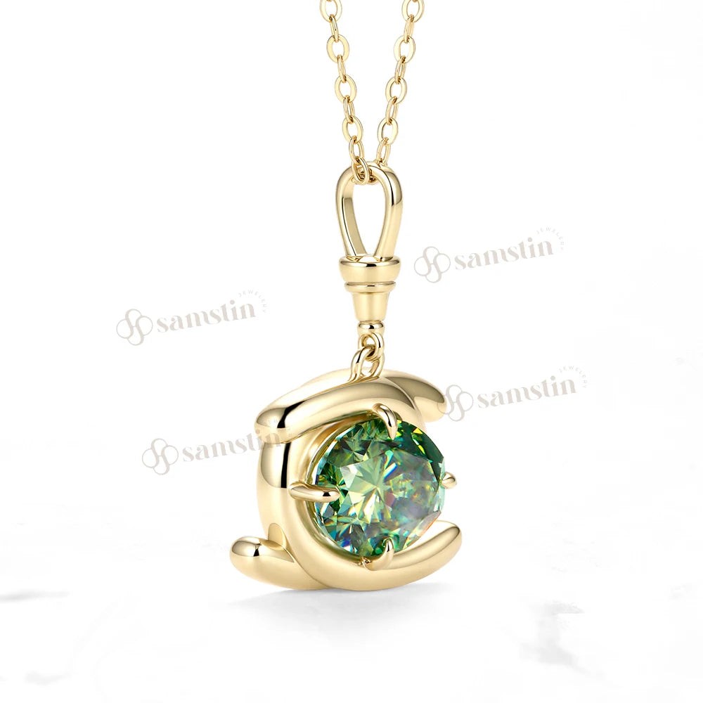Samstin 5CT Cyan Oval Cut Moissanite Necklace for Women Solid 14K 10K 585 Yellow Gold Necklace for Christmas Gift Custom Chainin