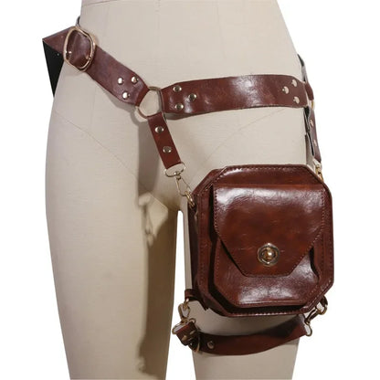 Punk Retro PU Square Waist Bag Casual Small Square Hip Packs For women's Crossbody Cross Multi-function Outdoor Leg Phone Pouch