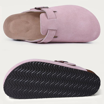 Smile New Cow Suede Women's Potato Shoes With Adjustable Strap Cork Insole Mules Outdoor Unisex Clogs Slippers With Arch Support