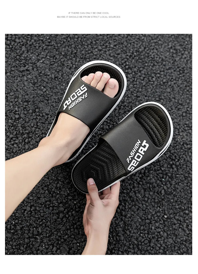 Men's Letter Print Slide Sandals Color Block Thick Sole Sport Slippers 2026