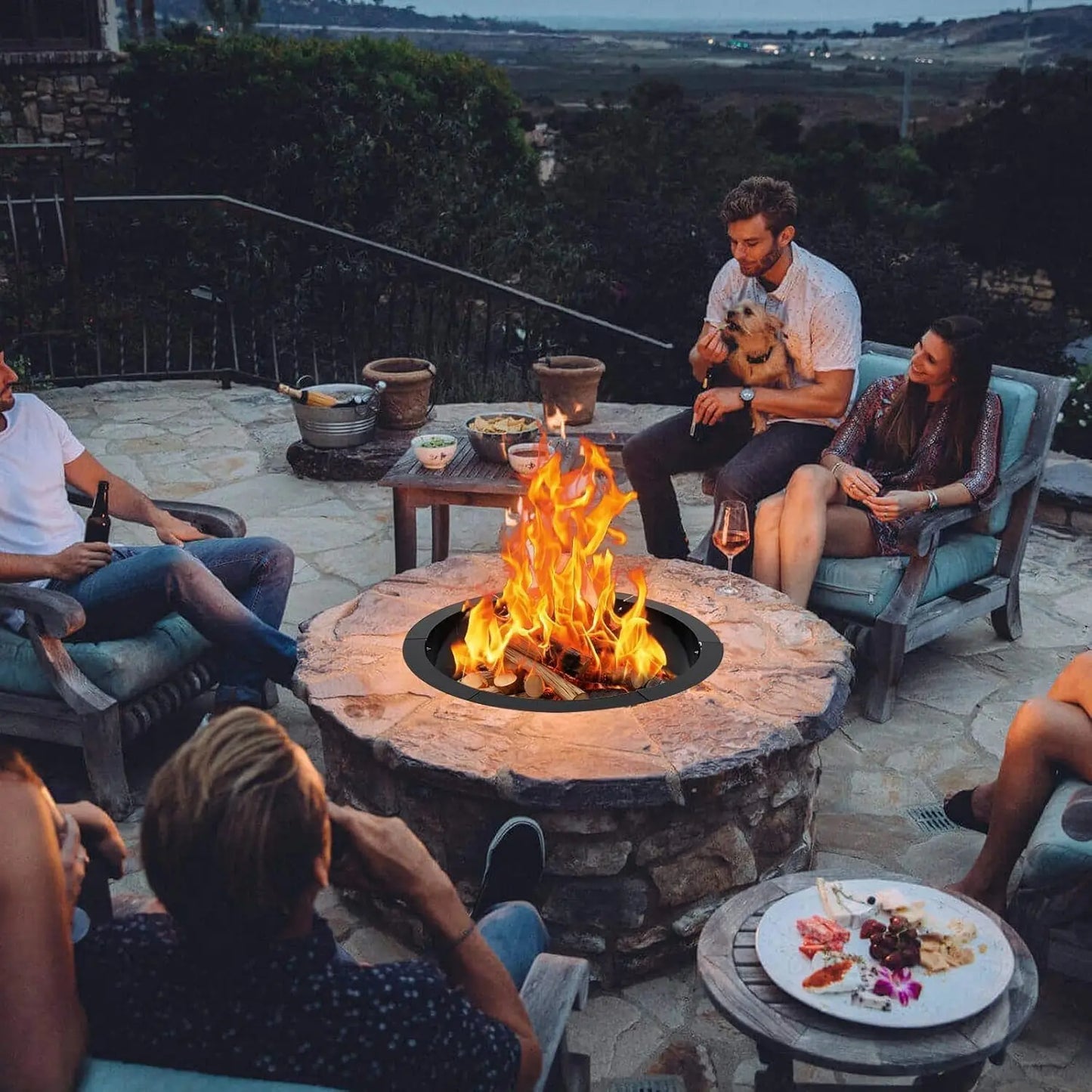 48/60 Inch Heavy Duty Fire Pit Ring For Outside, 1.4mm Carbon Steel Round Fire Pit Insert Liner For Backyard Patio Garden Camping DIY