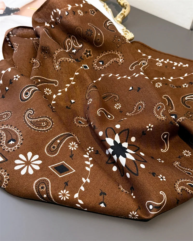 70*70cm Luxury Cashew Square Scarves For Women Soft Stain Neck Scarf Shawl Warp Elegant Neckerchief Bandanas Paisley Print Hijab