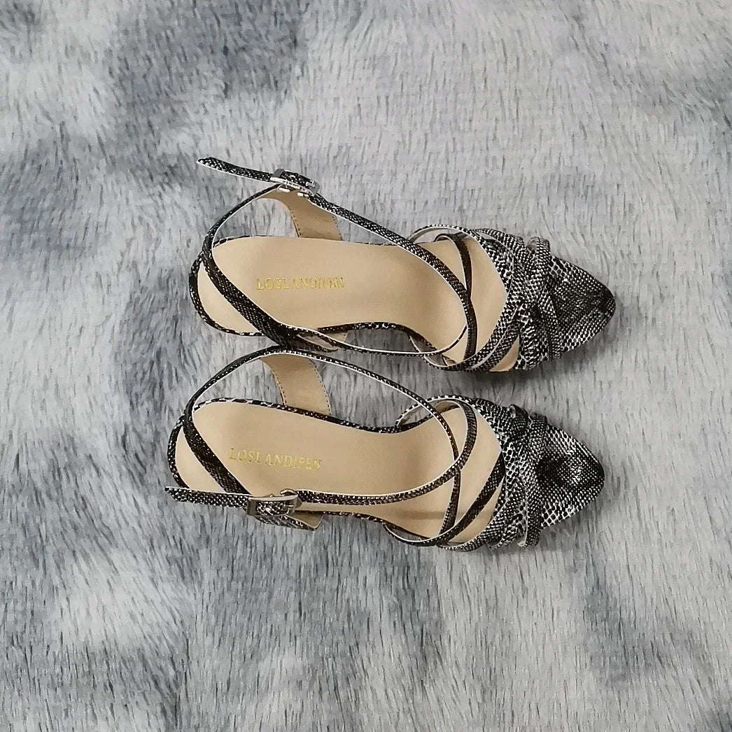 Women Sandals Catwalk Shows 14CM Open Toe Platform High Heels Snake Pattern Stilettos Sexy Ankle Strap Gladiator Party Shoes