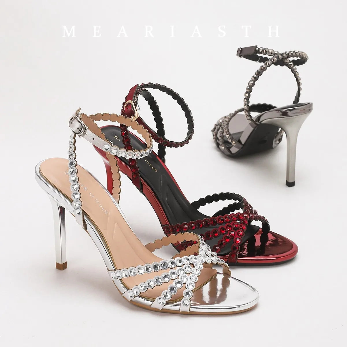 Luxury Crystal Cross Tied High Heel Sandals Women Sexy Open-toe Ankle Strap Buckle Stiletto Sandals Elegant Banquet Dress Shoes