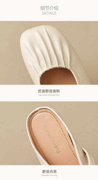 Women Closed Toe Mule Slippers Outdoor Wear Summer Silver One Strap Flat Beach Sandals Elegant Casual Daily Fashion Footwear