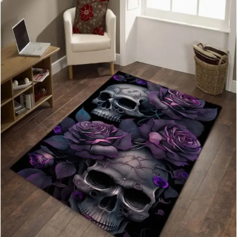 A Halloween Purple Skull Carpet Full of Festive Soft Flannel Floor Mat Living Rooms Bedrooms and Pumpkin Decorative Carpets