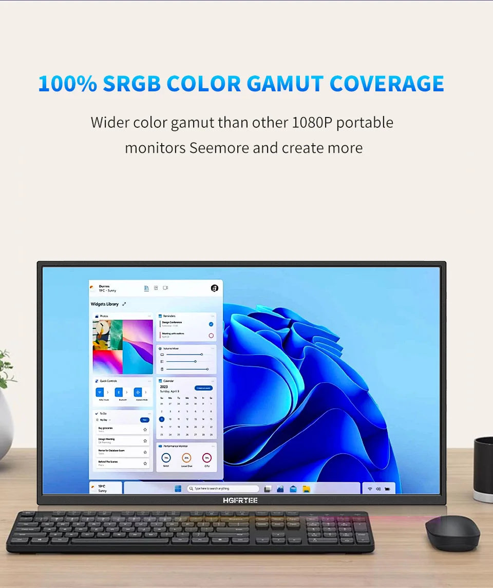 HGFRTEE Portable Monitor 18.5 Inch Computer Gaming Display 100Hz 100% sRGB FHD 1080P Screen for Laptop Holiday Gift PC PS4/PS5