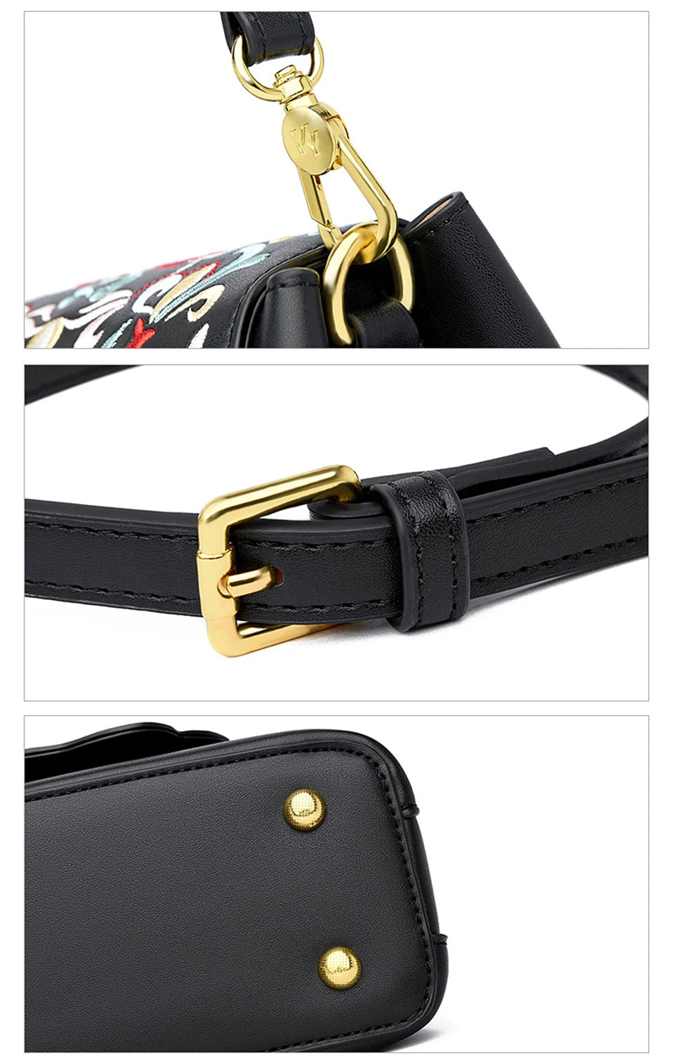 Fashion Embroidery Shoulder Bag Women Designer High Quality Leather Handbag Purse Ladies Small Crossbody Messenger Bag Female
