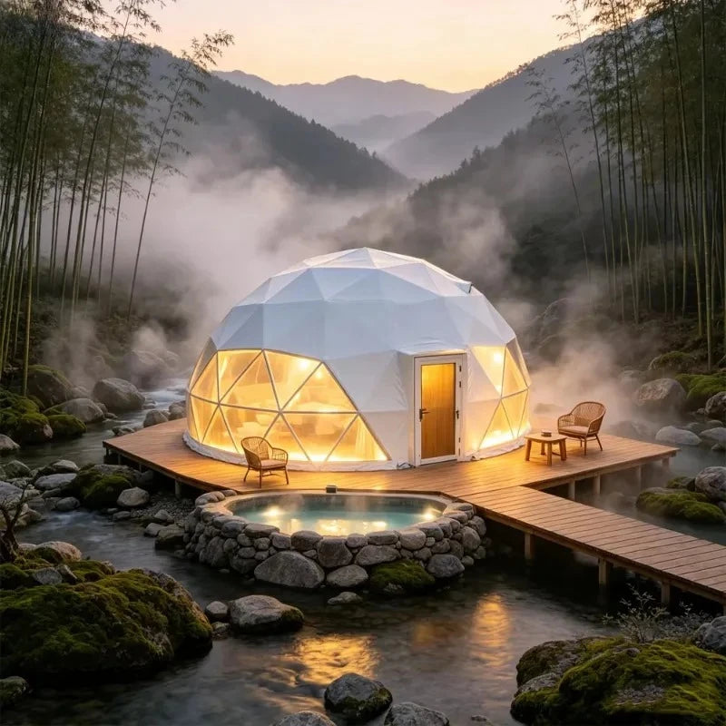 Luxury Modern Geodesic Dome Tent, PVC Canvas Cover Four‑Season Double‑Layer Waterproof for Outdoor Glamping Camping